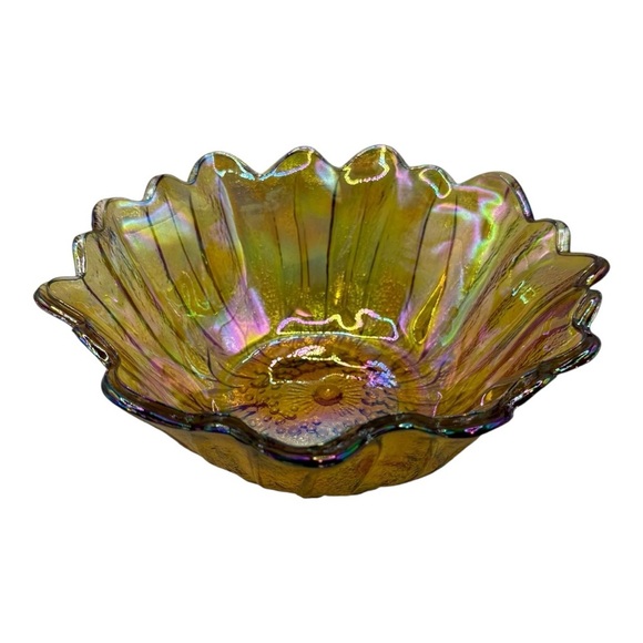 Indiana Amber Carnival Glass Marigold Sunflower Candy Bowl Trinket Dish - Picture 1 of 7